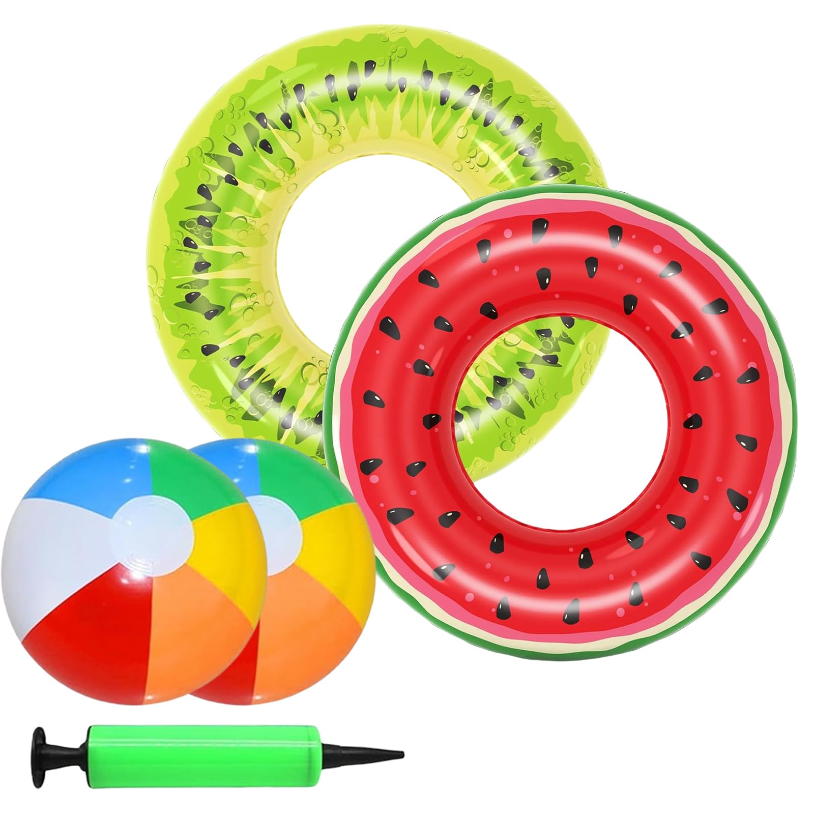 Pool Ring, Inflatable Pool Toys, 5 Pcs Swimming Pool Inflatables with 2 Rings, 2 Balloons, and 1 Air Pump, Paddling Pool Toys for Boys and Girls, Ideal or Swimming Pool Party Decorations