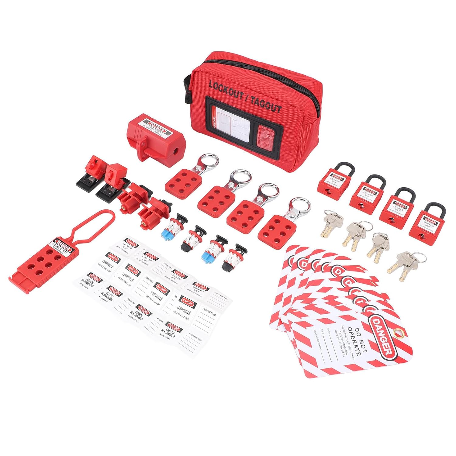 Electrical Lockout Tagout Kit, Prevents Accidental Activation Circuit Breaker Lockout Kit, Tagout Hasp Set with Storage Bag Cable Ties for Electrical Maintenance