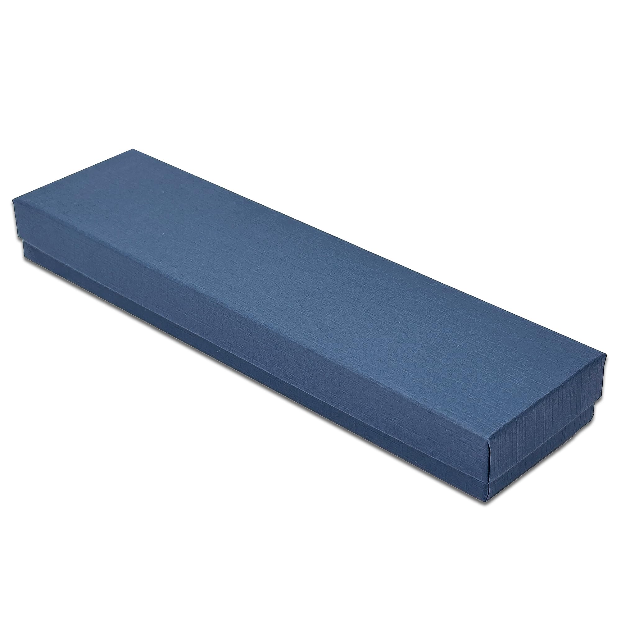 TheDisplayGuys - 100-Pack #82 Cardboard Linen Paper Jewelry Boxes Gift Cases w. Cotton Padding - Blue (8.0" x 2.0" x 1.0")