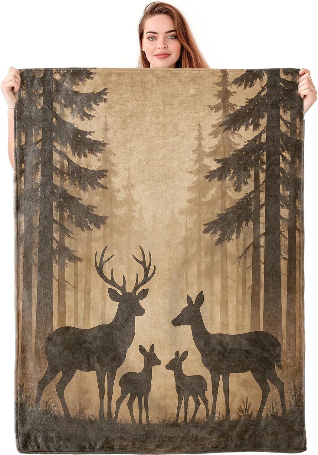 Deer Family Forest Fleece Blanket Gifts for Kids Girls, Woodland Wildlife Throw Blankets for Women Adults, Cozy Lightweight for Couch Bed Room Home Decor, 60x80 in