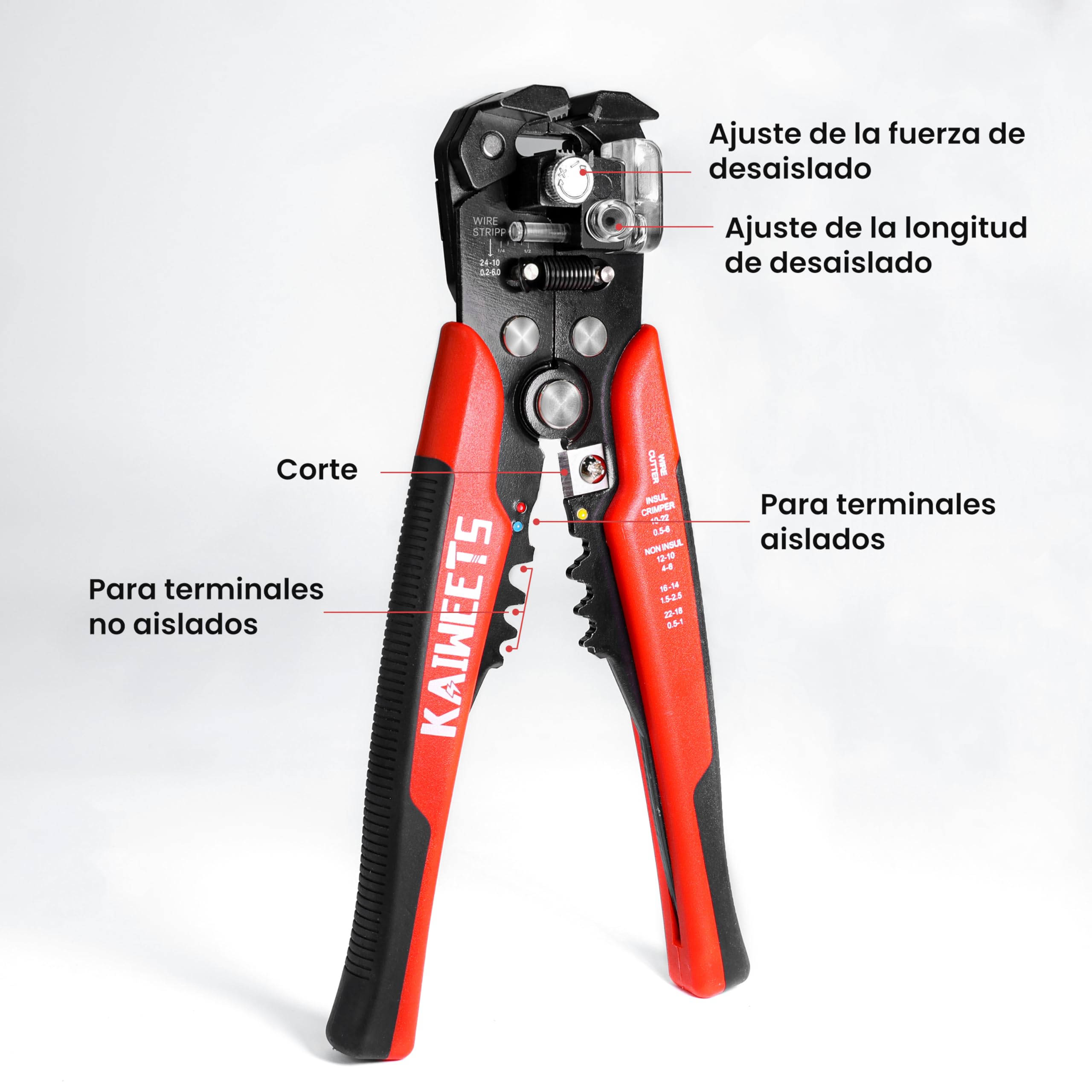 KAIWEETS Alicates Pelacables Automatico, 3 en 1 Pelacables Electricista Profesional Combinados con Cortar, Pelar y Prensar los Terminales, Herramientas Electricista para Pelar Cables