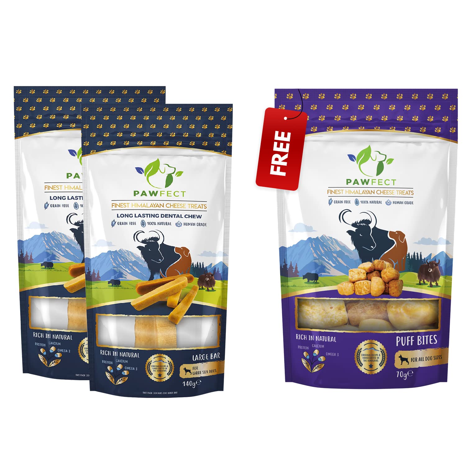 Pawfect- Himalayan Cheese Chew Treat Medium Bar for Dog | 100% Natural, Grain-Free, Long Lasting Dental Chew Bar Combo Offer Buy 2 Get 1 Free Puff Bite (2 x 140g + 70g) (B09R1VVFG1) Amazon Price History, Amazon Price Tracker