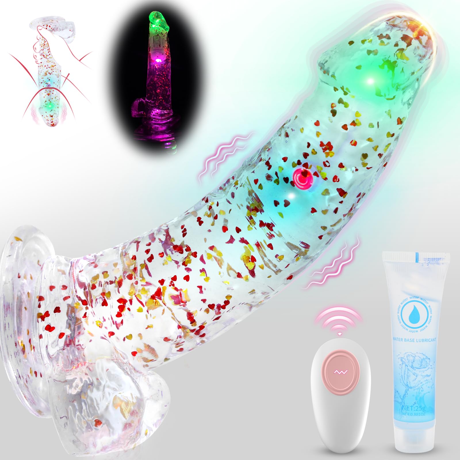 Juguetes Sexuales Consoladores para Mujeres con Vibración - Consolador Transparente Juguetes Eróticos para Pareja Sexuales con 7 Modos de Vibración y Luces de Colores Dildo Anal Vibradores para Hombre