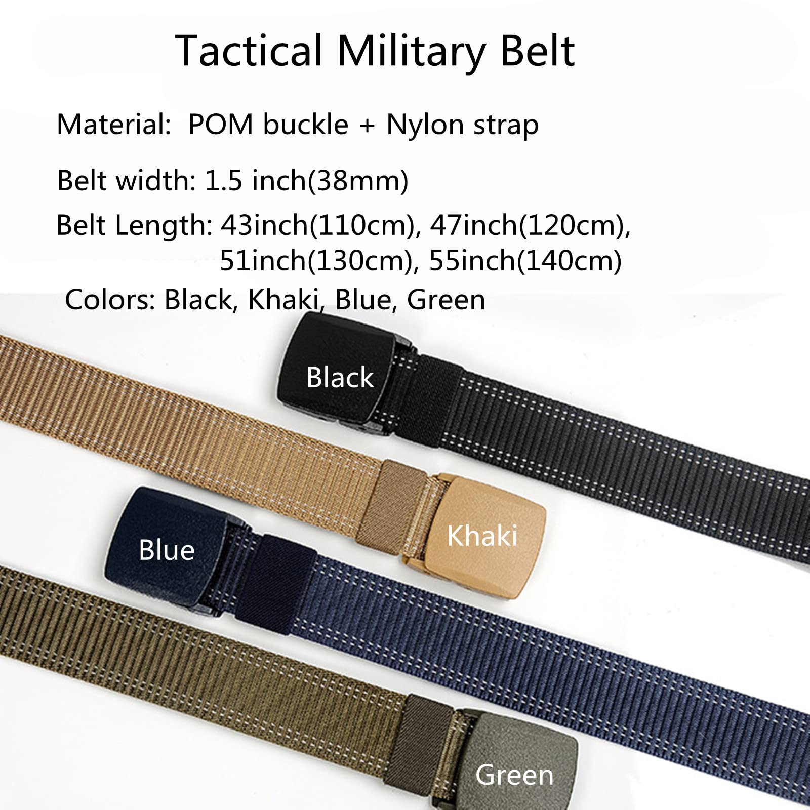 Cinturones de Trabajo para Hombre, Cinturones for Hombres - Cinturón táctico Militar de Nailon Ligero Cinturón de Camuflaje de Lona sin Metal de liberación rápida(Black and Blue,130)
