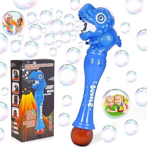Miniatura 3 de Varita de burbujas de juguetes de dinosaurio para niños, máquina sopladora de verano, juguetes con luz y música, fiestas de cumpleaños, regalos al