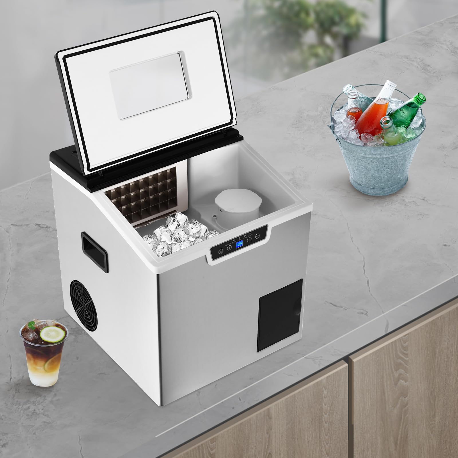 Liapdg Countertop Ice Maker Machine, 2 In 1 Crushed Ice And Ice Cube Maker With Lcd Screen & 3 Ways Of Water Filling Production Volume 66.14-88.18 Lbs Daily Storage Capacity 2.2 Lbs 12-22 Min/32 Pcs on Fridge.com - View 3