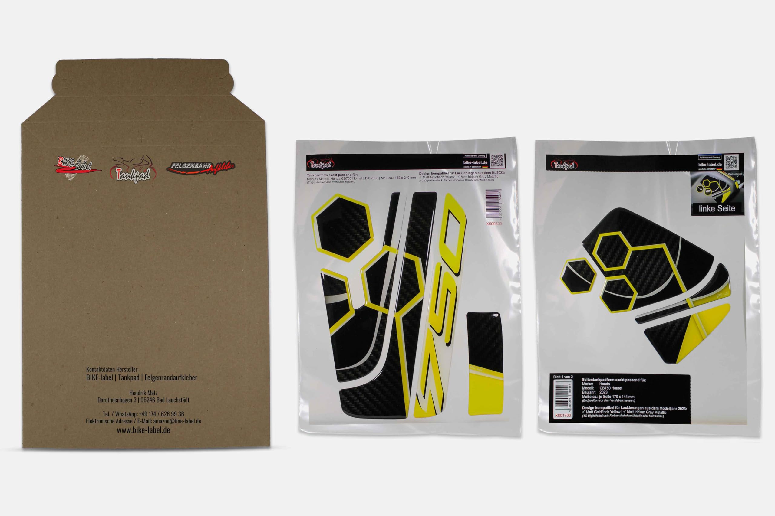 Tankpad Lot de protège-réservoir latéral compatibles avec Honda CB750 Hornet nid d'abeille jaune X850067VA