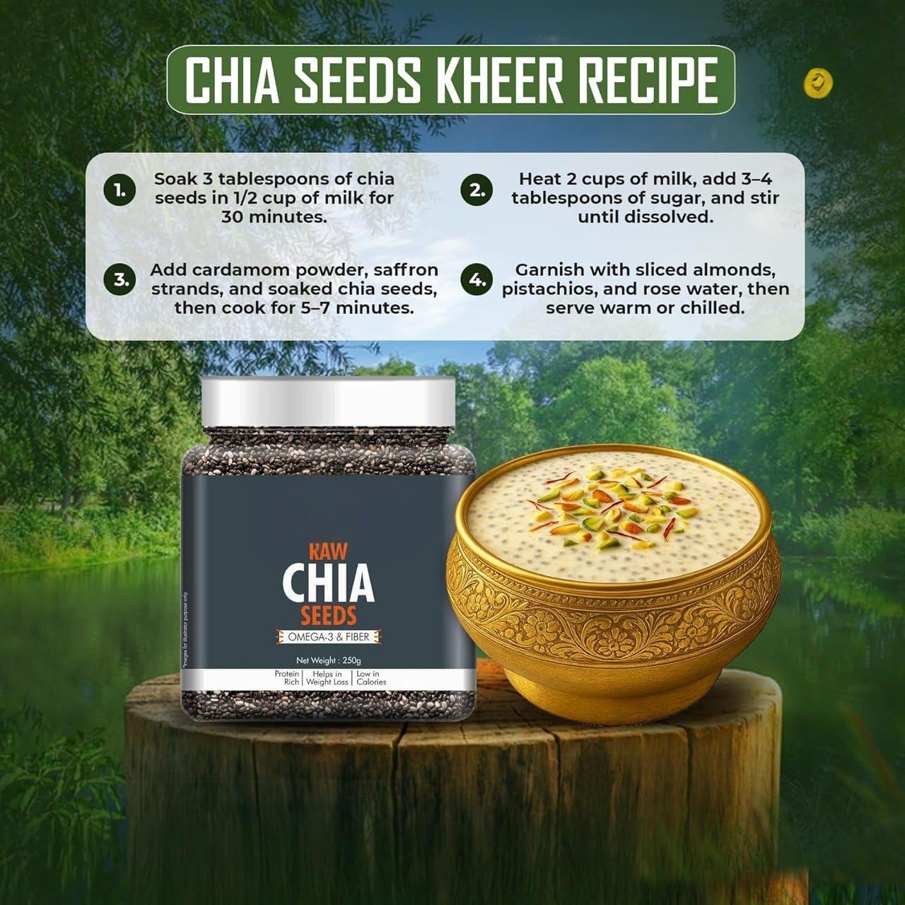 jp Raw Chia Seeds 250g for Eating | Rich in Omega-3, Fiber & Protein | Ideal Gluten-Free & Vegan