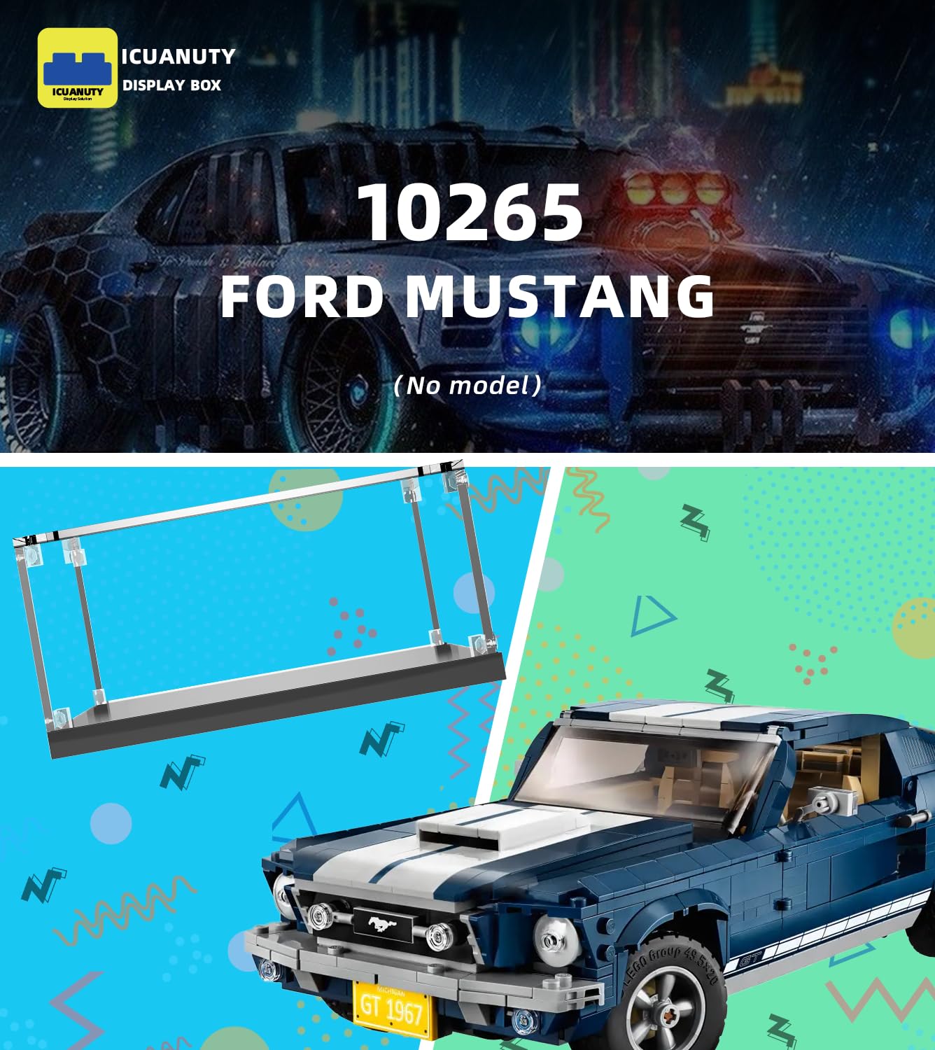 Acryl Vitrine für Lego 10265 Ford Mustang,Staubdichte Lagerung Vitrine für Lego 10265 Spielzeugauto, Lego-Liebhaber (Nur Vitrine), Size:45x20x15 cm