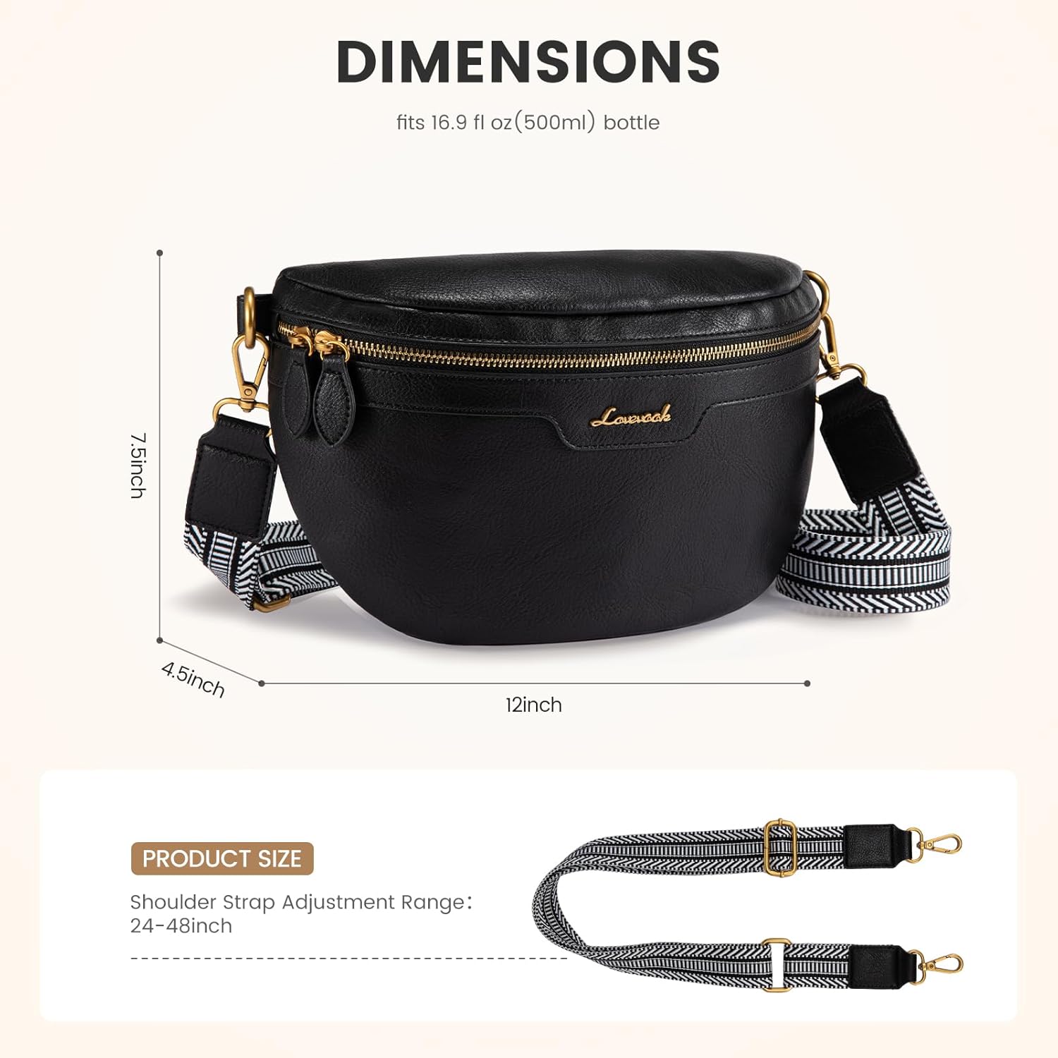 LOVEVOOK Fanny Packs for Women Cross Body, Vegan Leather Belt Bag for Women, Waterproof Sling Purse Fashion Waist Pack Designer Chest Bum Bag with Boho Style Strap - Image 4