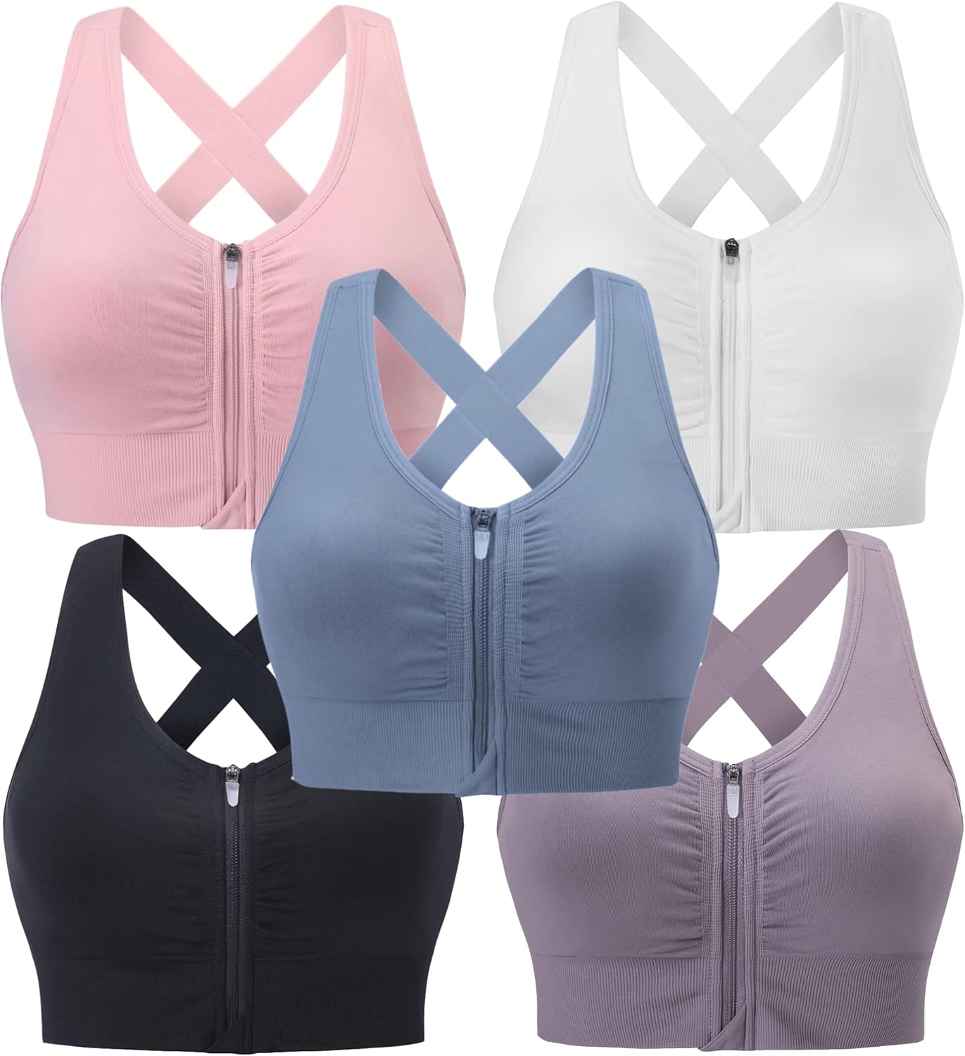 Evercute Zip Front Post-Surgery Bra Women's Wireless Sports Bras Padded Strappy Medium Support Yoga Exercise Athletic Bras