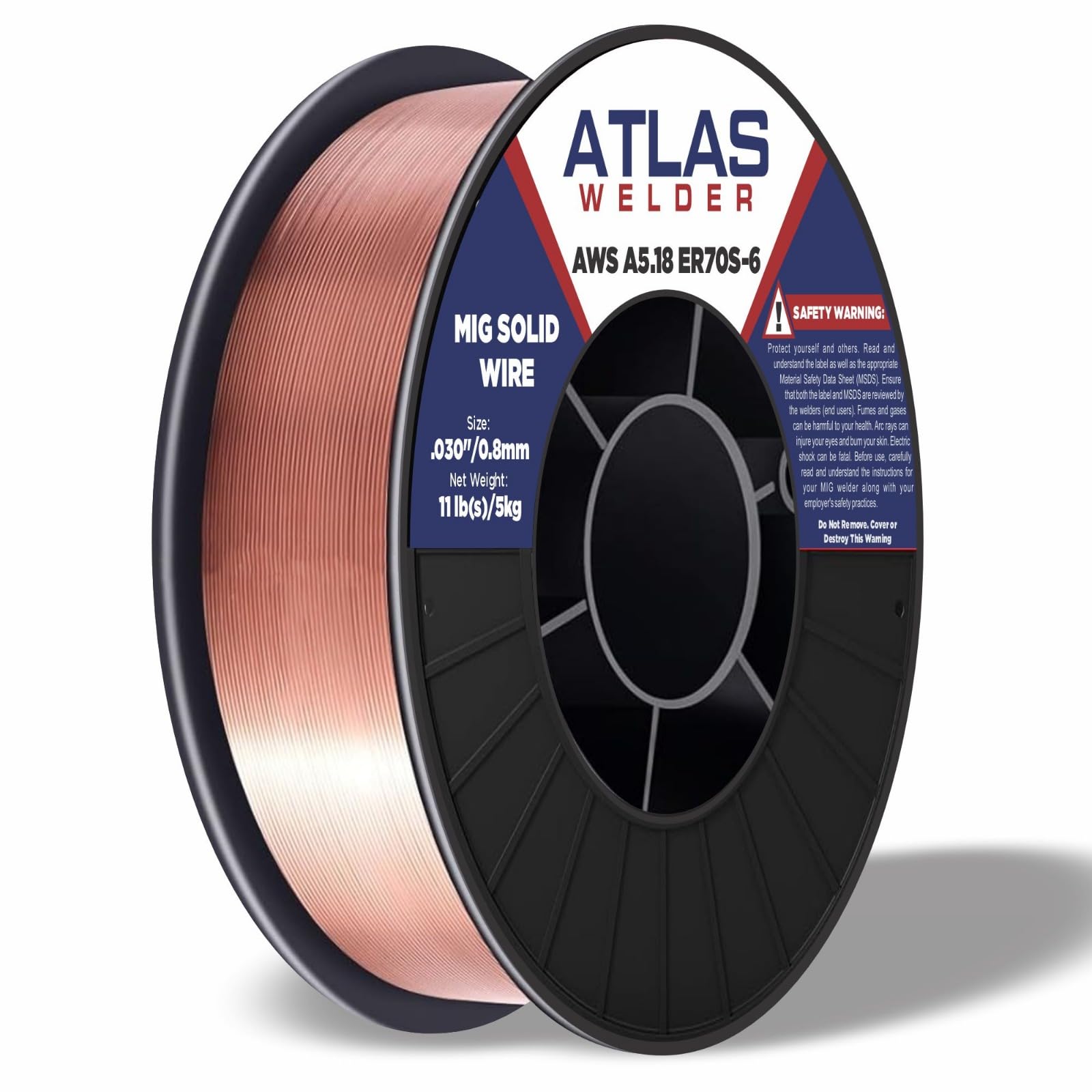 ATLASWELDER ER70S-6 MIG - Alambre de soldadura de 0.30 pulgadas - Bobina de 11 libras, alambre MIG sólido para acero suave, salpicaduras bajas, arco suave, soldadura de gas en todas las posiciones
