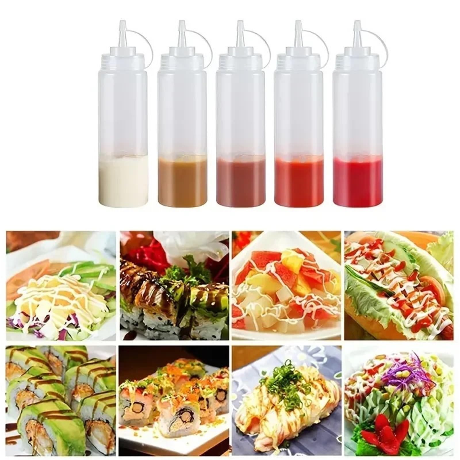 10 pezzi Ketchup Salse BBQ Bottiglia di olio d'oliva Bottiglie condimenti grandi da spremere con ugelli Dispenser Salsa Gadget cucina per Condimenti(500ml)