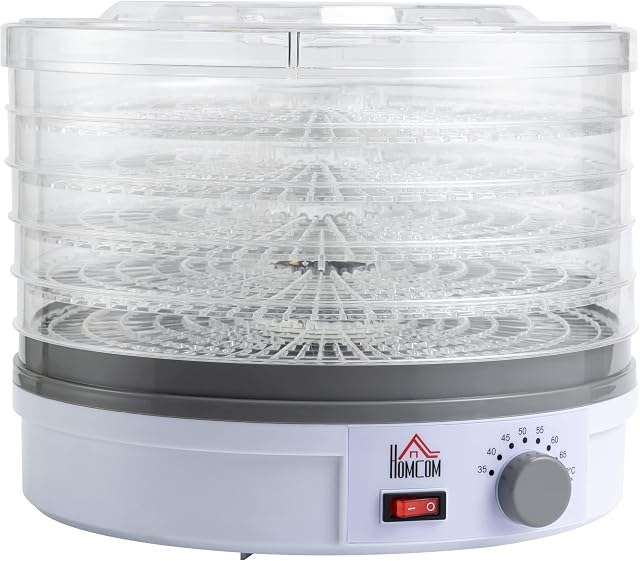 HOMCOM 5 Tier Food Dehydrator, 245W Food Dryer Machine with Adjustable Temperature Control for Drying Fruit, Meat, Vegetable, Jerky and Pet Treat, White