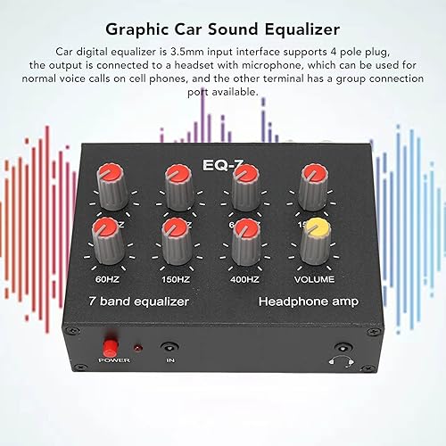 Miniatura 5 de Car Digital Equalizer, 100240V 7 Band Sound Equalizer Output Impedance 600 Ohms Aluminum Alloy Treble Bass Adjustment Dual Channel 3.5mm Interface