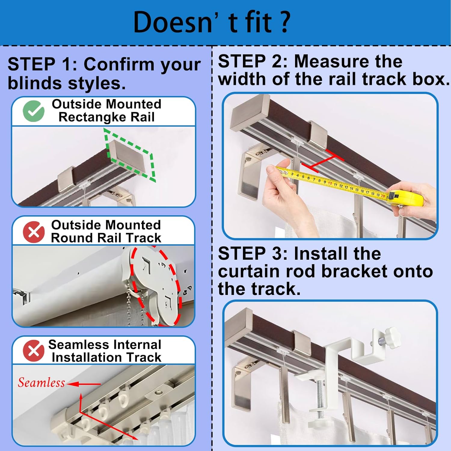 Internal Curtain Rod Set 0.8-2.3 Inch Wide Track (External Available 0.8-4 Inch Wide Track), No Drilling Required, Tool-Free,Magnetic Curtain Hooks, White 4 Pieces (US Patent Application)