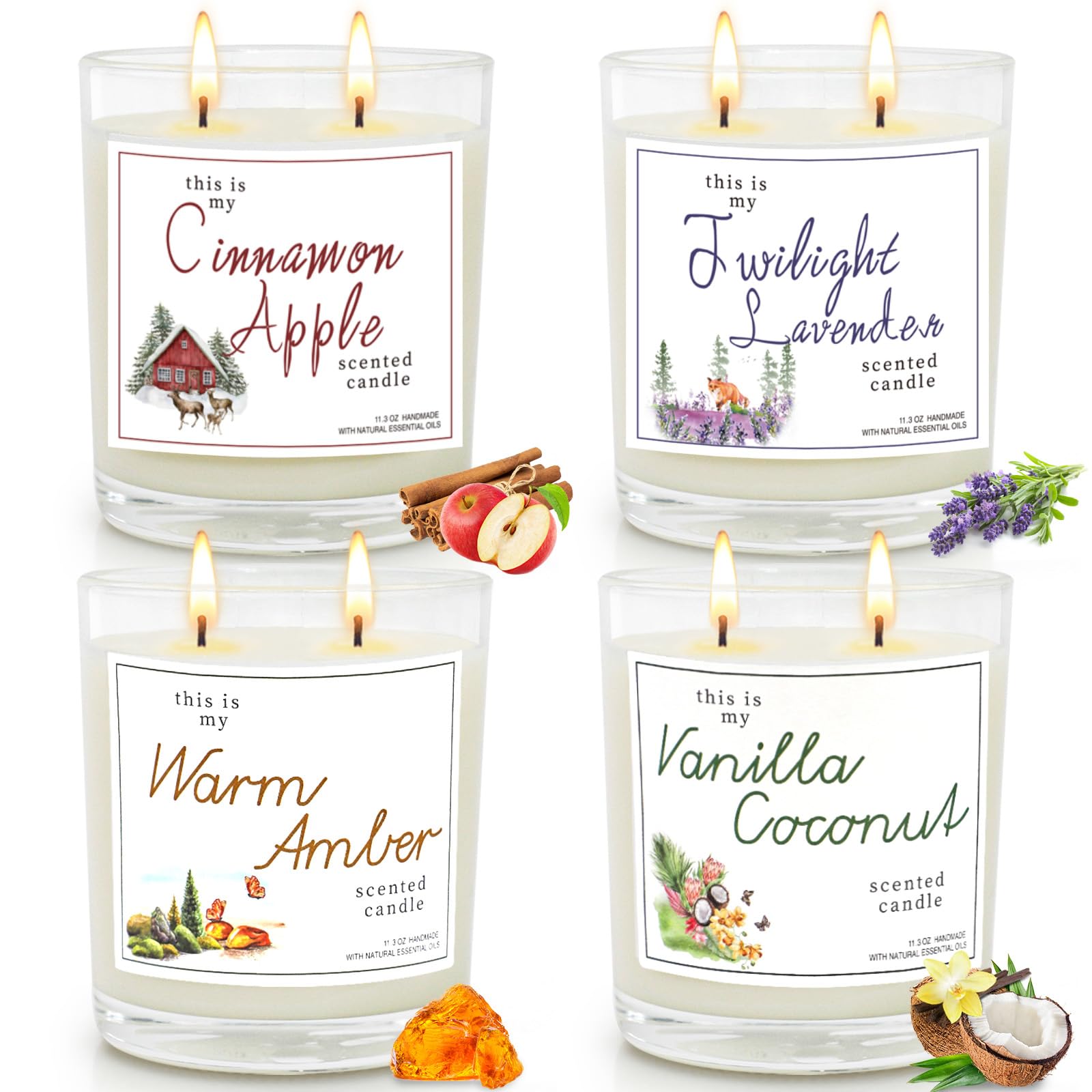 4 Piezas Velas Perfumadas Regalo Juego, 320g 2 mechas Vela Aromática Regalo de Velas de Aromaterapia Cera de Soja Natural, Velas Perfumadas para Regalar, Día de San Valentín Regalos, Yoga, Baño