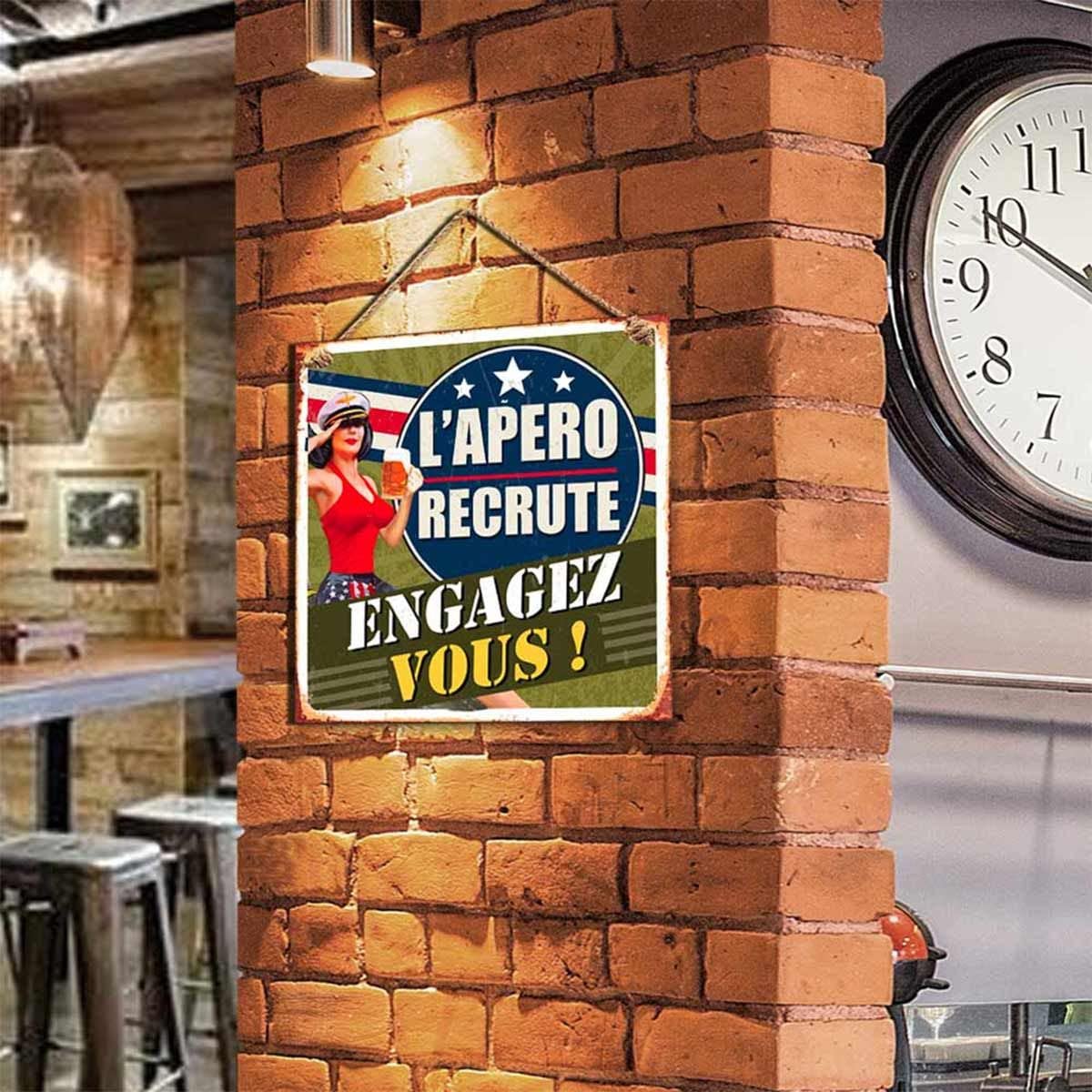 Rétro Decorative Metal Sign 20 x 20 cm L'Apero recrute Engagez Vous, Beige - Image 2
