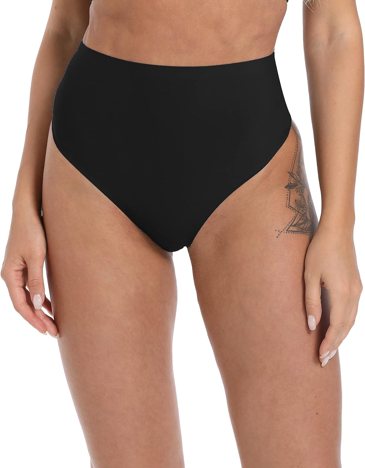 レディース リブ編み コットン Tバック ハイウエスト シームレス ショーツ プラスサイズ ハイライズ ノーショウ下着 6枚パック,