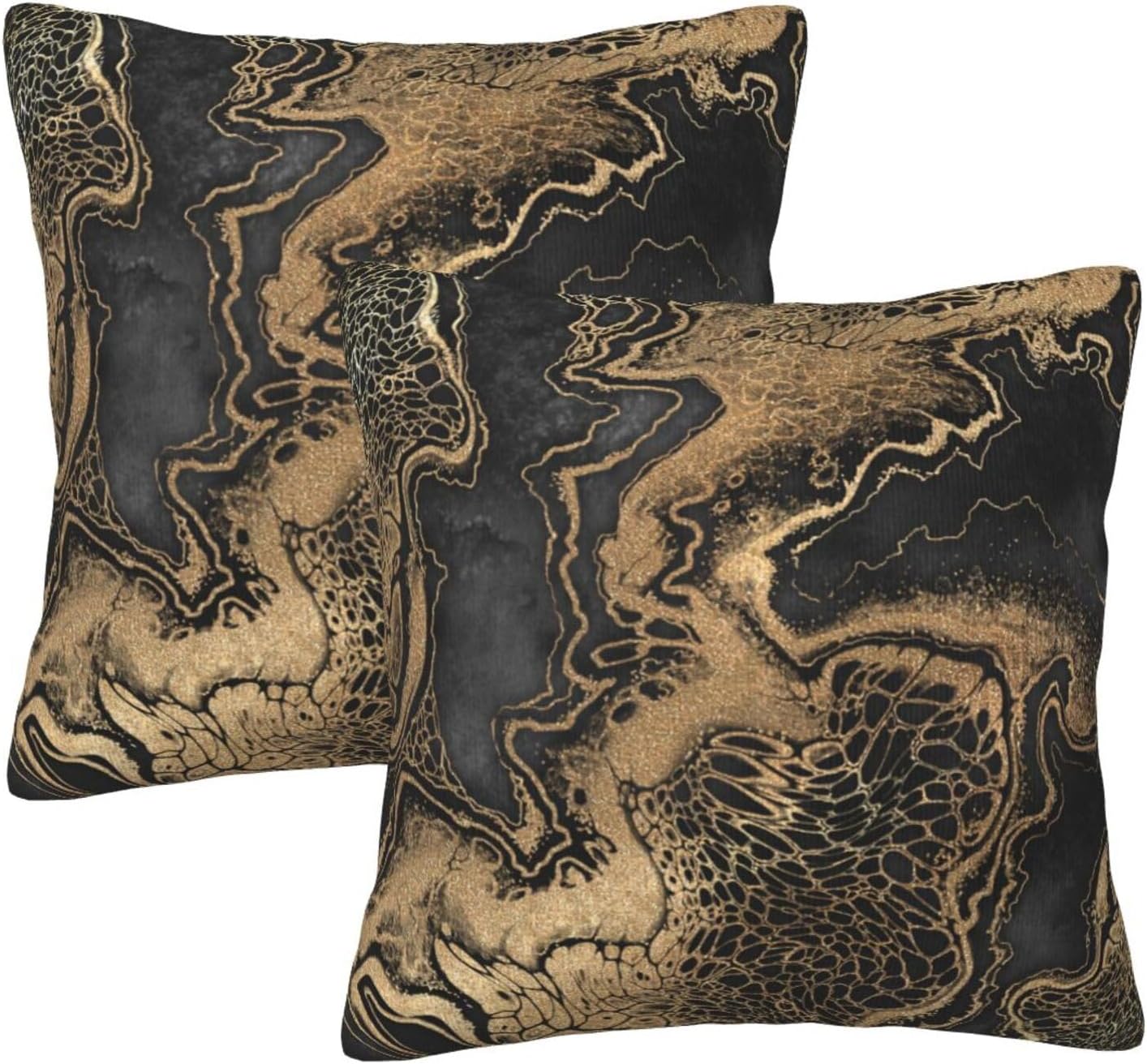 2PCS Throw Pillow Covers Set Gold Marbling 20×20 Inch
