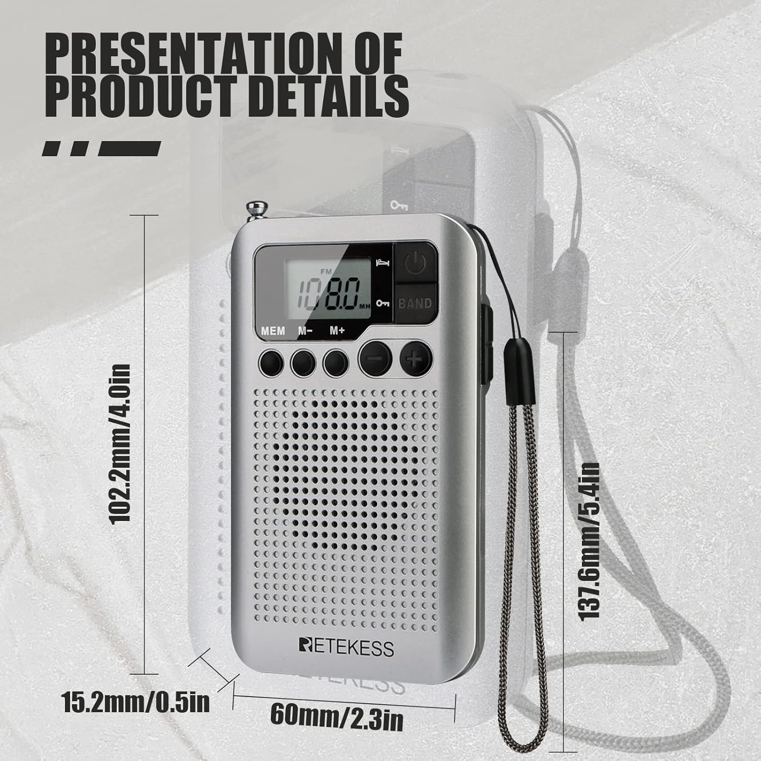 Retekess TR106 radio dimensions