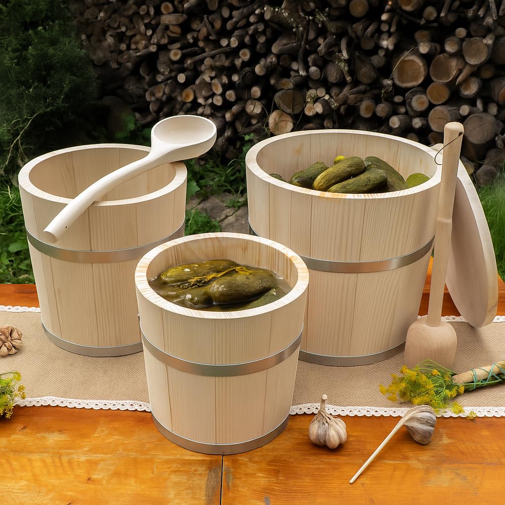 KADAX Barril de madera de 25 l, olla de chucrut de madera, olla de fermentación para fermentación de verduras como chucrut, pepinos o kimchi, barril de chucrut, olla de pepino, barril de pepino
