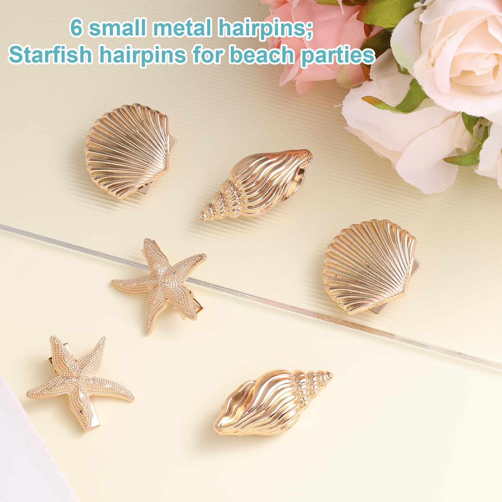 6pcs Conch Seashell & Starfish Hair Clips for Women Girls Gold Small Ocean Alligator Clips Metal Summer Vacation Beachy Hair Barrette Accessories for Holiday Beach Party - Image 3