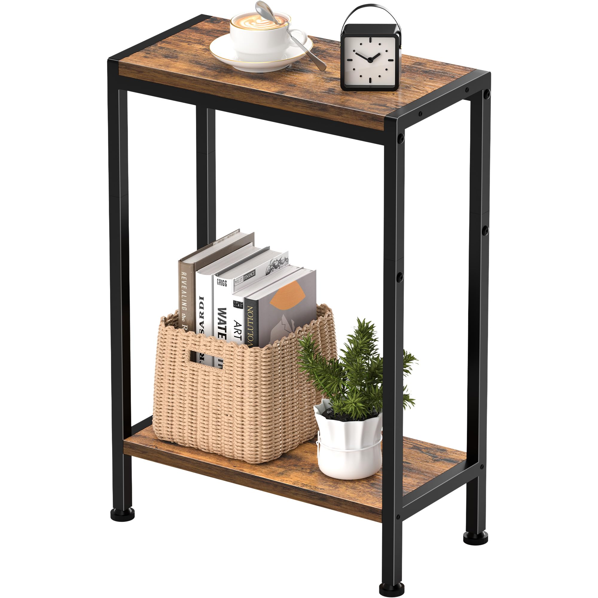 Vantimo Schmaler Beistelltisch, Nachttisch, 2/3 Ablagen Nachttisch Schmal mit Stauraum, Sofa beistelltisch für schmale Räume, Kleiner Tisch, für Wohnzimmer, Schlafzimmer, Küche & Balkon