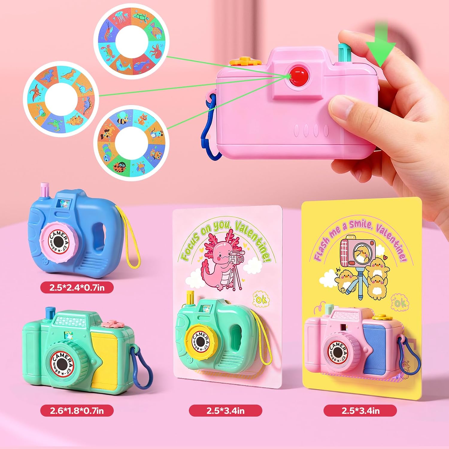 Feltom 24 Pack Valentines Day Gifts for Kids – Mini Toy Camera Set with Valentine’s Greeting Cards, Images in Viewfinder, Classroom Exchange Gifts for Boys & Girls