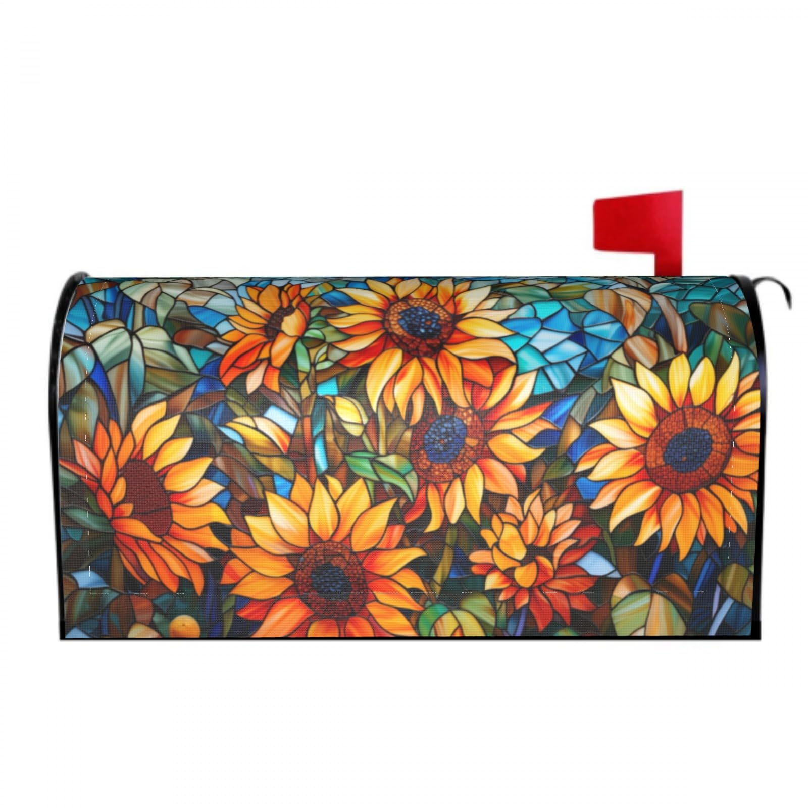 Stained Glass Sunflower Mailbox Covers Magnetic Wraps Post Letter Box Cover Garden Home Decor 25.5x21 in