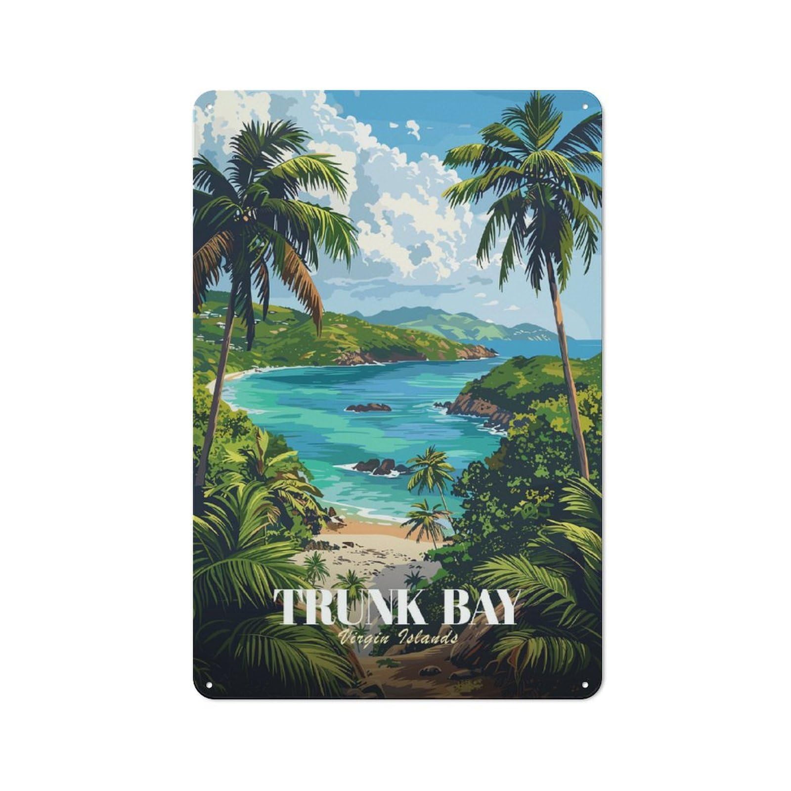Junmoney Style-10 Trunk Bay, Virgin Islands Illustration Rustic Metal Wall Decor 30X20cm, Decorative Metal Plaque For Shed, Garden Room, Porch Or Garage