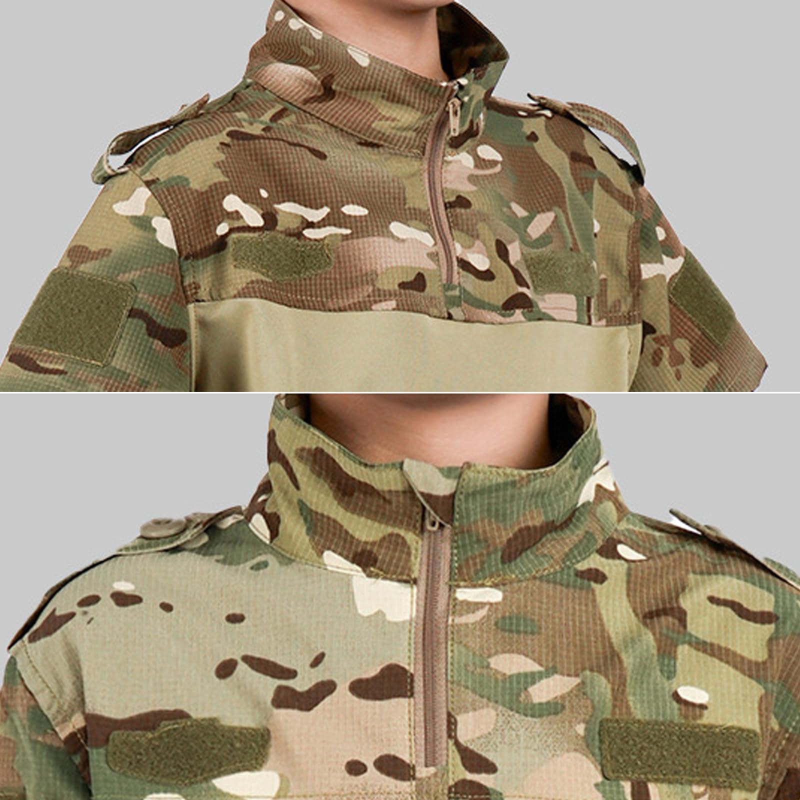 Niños Conjunto de Camiseta y Pantalones Táctico Airsoft Militar Camuflaje Primavera Verano Otoño Combate Deportivo Caza Senderismo Camping para Niño Niña Hombre Mujer