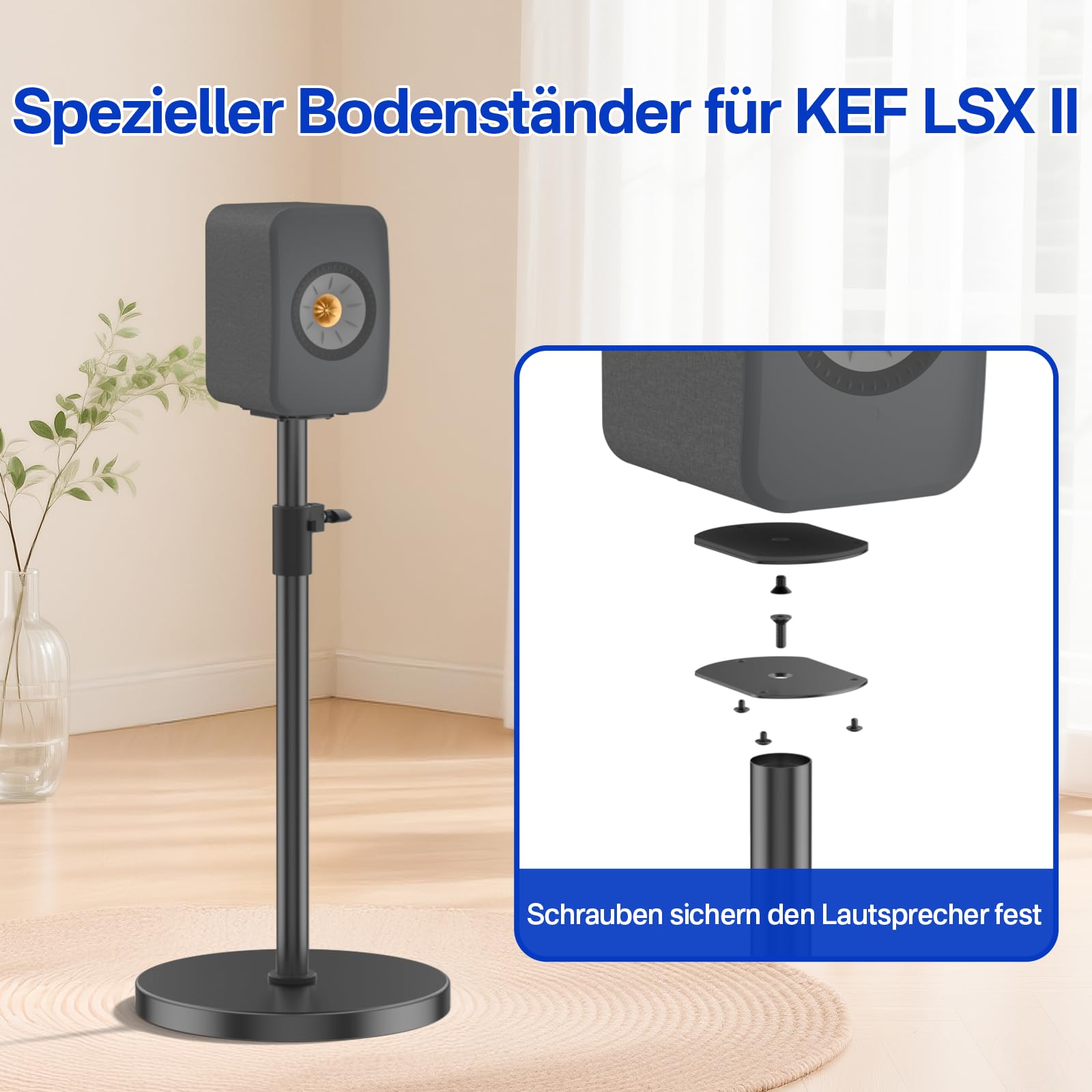 Soporte de altavoz ajustable en altura (par) para altavoces KEF LSX II con gestión de cables, robusto soporte para altavoces de sonido envolvente para KEF LSX II, capacidad de carga de hasta 13,6 kg