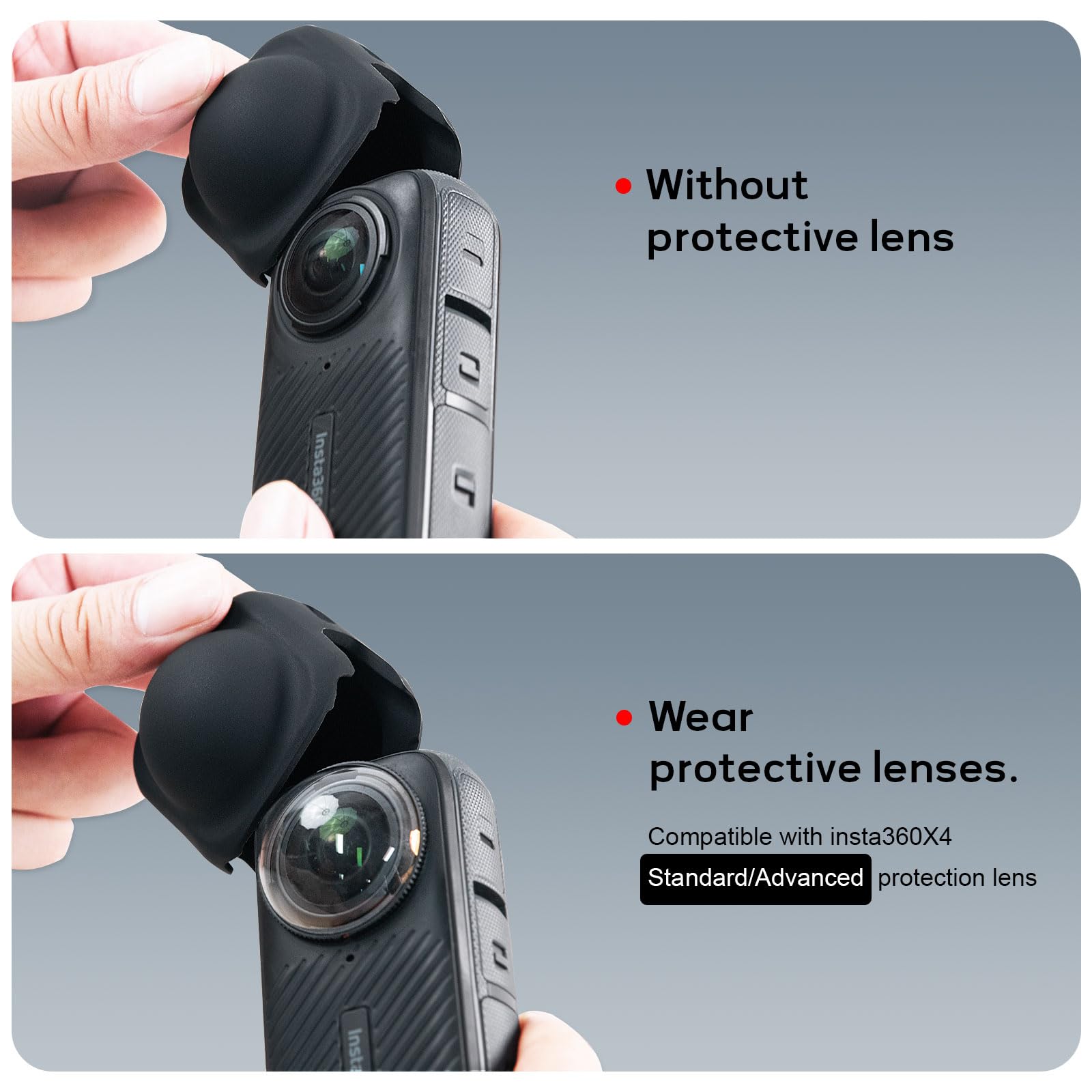 Kit di accessori di protezione FiTSTILL per Insta 360 X5/X4, pellicole protettive in vetro temperato + copriobiettivo in gomma, 2 pellicole ultra HD