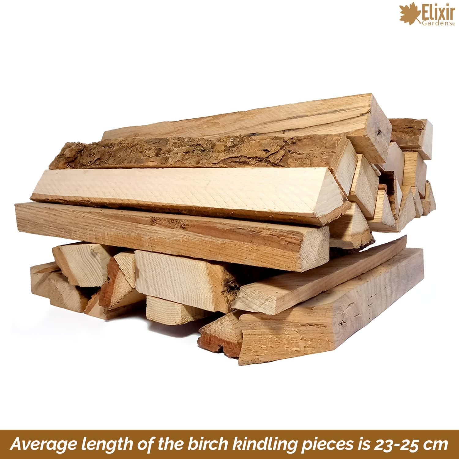 Elixir Gardens Ready To Burn Certified 4kg Kiln-Dried Birch Kindling Premium Sawn Fire Starting Birch Kindling Wood For Stoves Pizza Ovens Log Burners Open Fires Fire Pits 4kg X 1