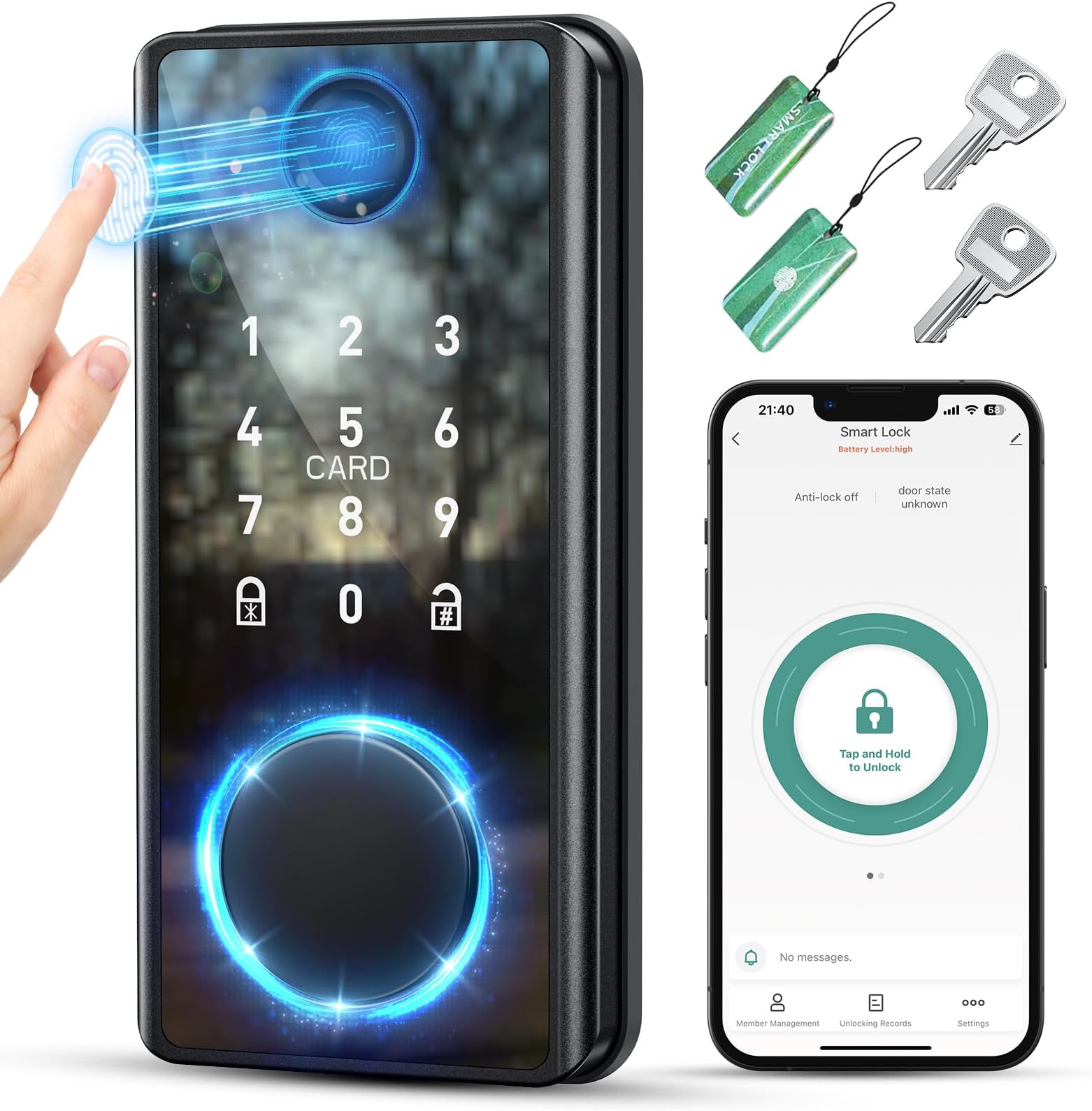 Keyless Entry Smart Deadbolt Lock – Keypad Fingerprint Touchscreen & App Control, Smart Door Lock, Easy Install for Home/Office, Auto-Lock