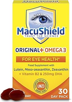 MacuShield Original+ Omega 3, Eye Supplement with Lutein, Meso-Zeaxanthin and Zeaxanthin, and Vitamin B2 which helps Support Normal Vision, 30-Day Pack