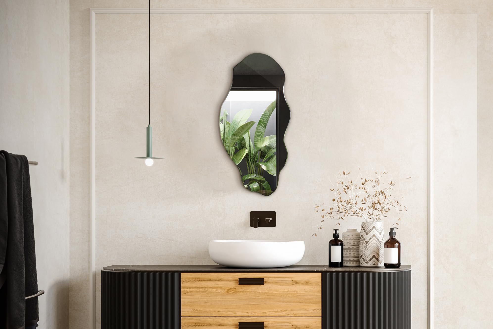 Tulup Miroir 40x80 cm Monté au Mur Irrégulier Décoratif Tacheté Industriel pour Chambre Salon Style Boho Loft Allongé