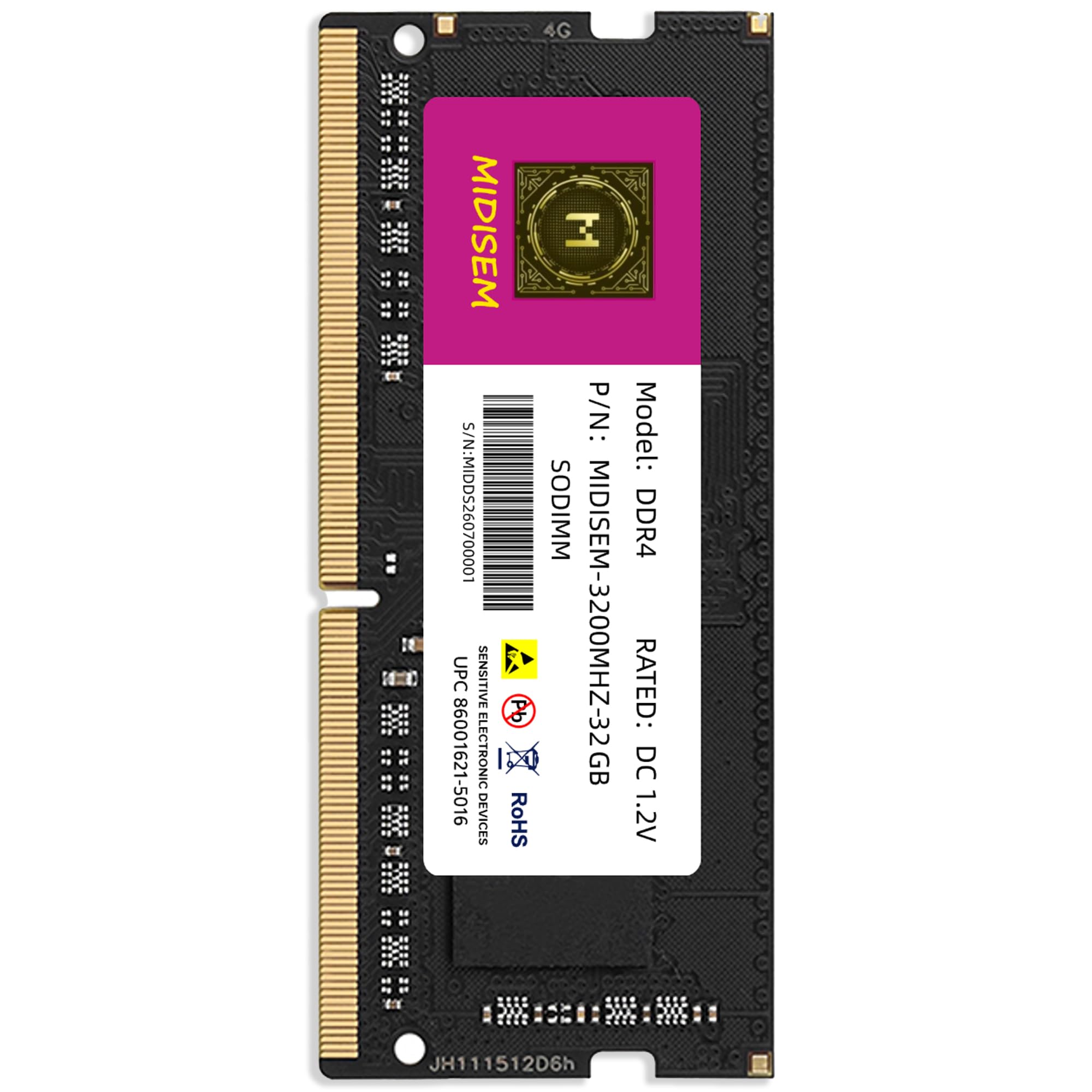 MIDISEM 32GB DDR4-3200MHz | PC4-25600 CL22 | 260-Pin DIMM Laptop RAM | Dual-Rank 2Rx8 | Compatible with Dell, HP, Lenovo & Custom Builds | 5 Yr Warranty