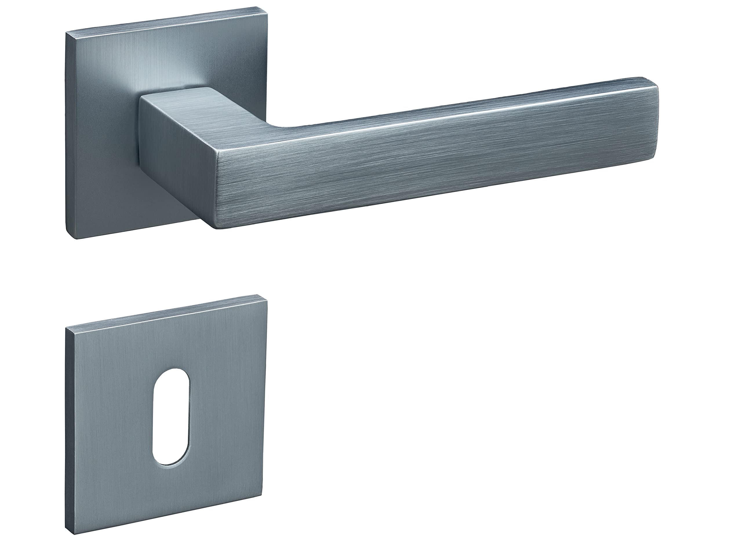 Gavroche Türgriffe Set BB Buntbart | Türklinken für Innentüren in Silber Matt Chrom | Drückergarnitur für Zimmertür mit eckiger Rosettengarnitur aus Alumimium | Türbeschlag in L-Form