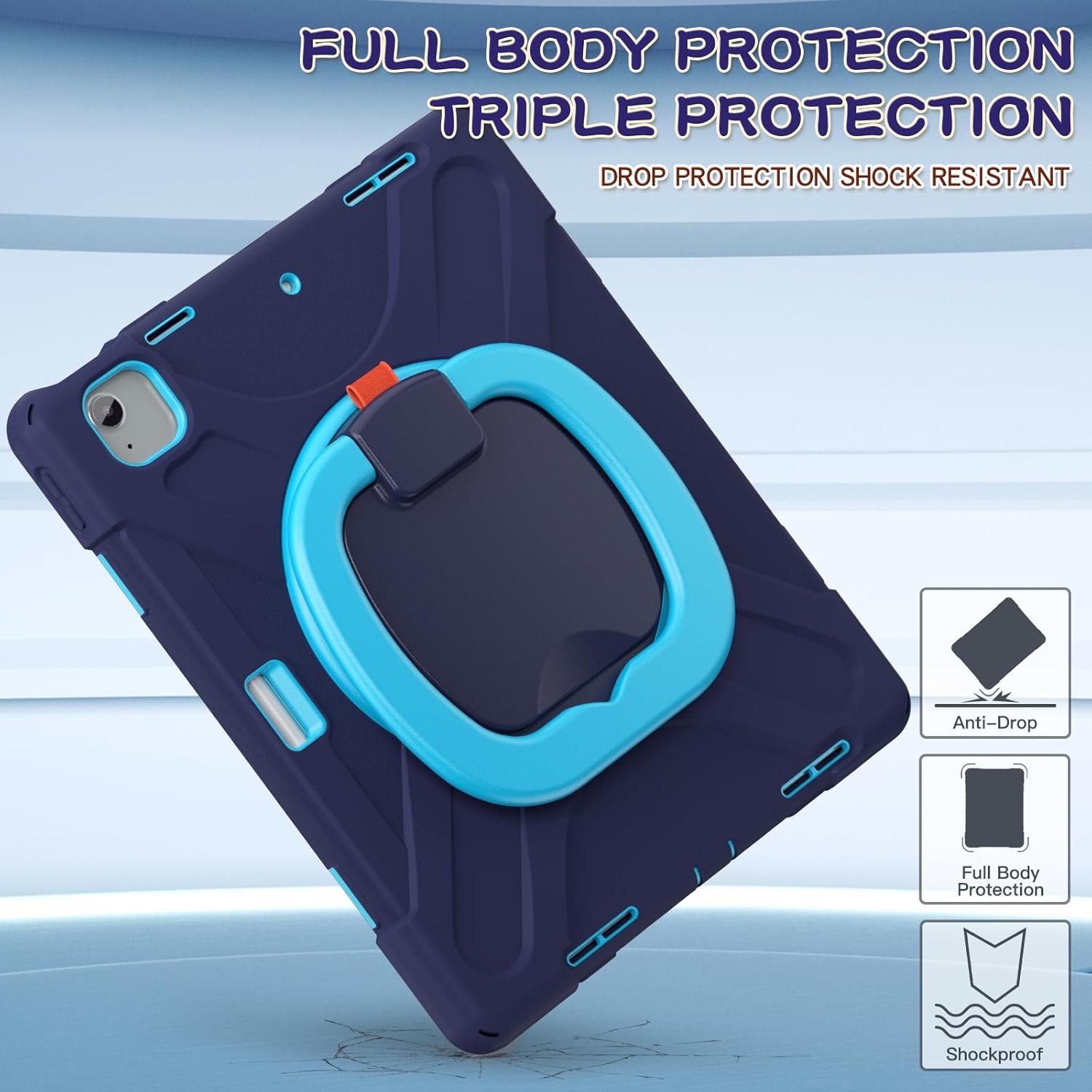 SCSVPN Case for iPad Air 13 inch M3/ M2 (2025/2024) & iPad Pro 12.9 Case 6th/5th/4th/3rd Generation 2022 2021 2020 2018, Protective Cover with Pencil Holder, Stand, Handle, Shoulder Strap - Navy Blue - Image 6