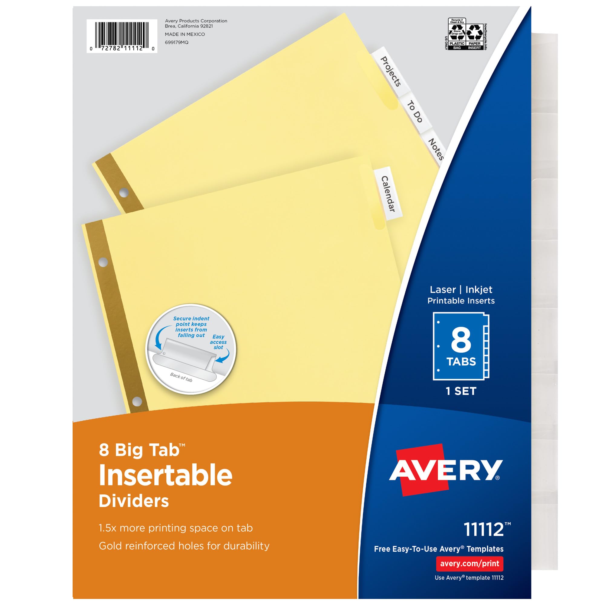 Avery 8-Tab Binder Dividers, Insertable Clear Big Tabs, 1 Set (11112) — image 1