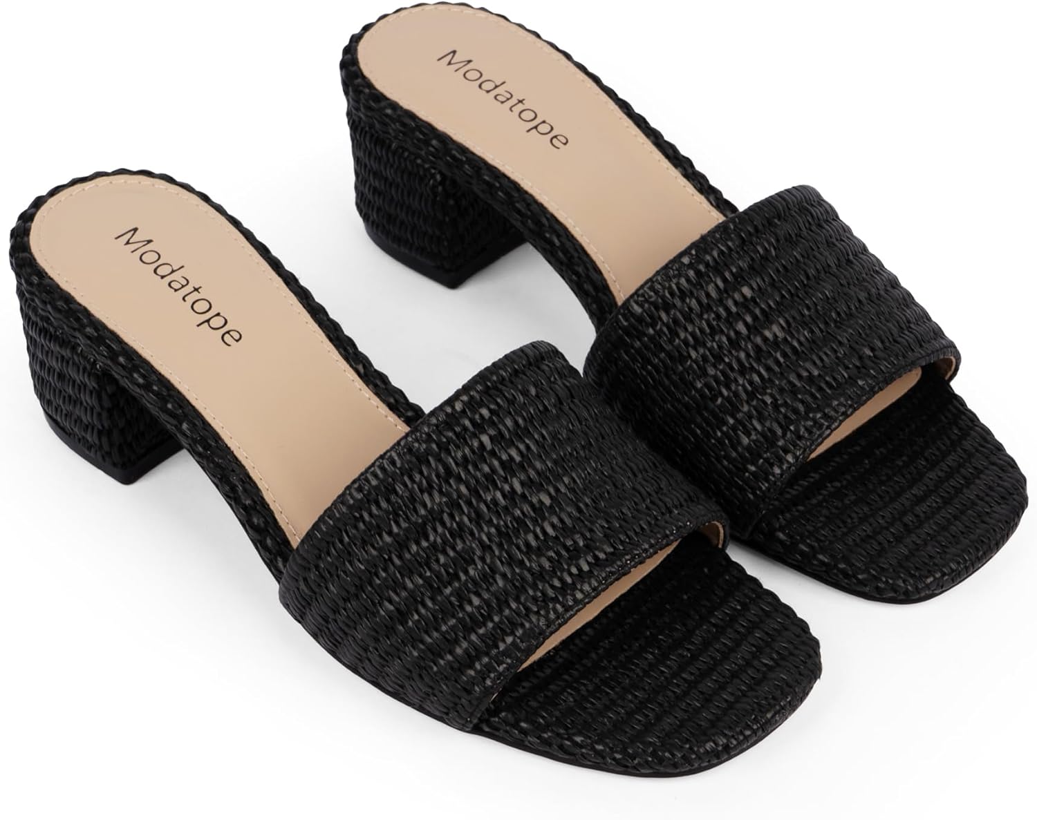 Modatope Braided Sandals Women Chunky Heel Square Toe Sandals for Women Open Toe Heeled Mules - Image 5