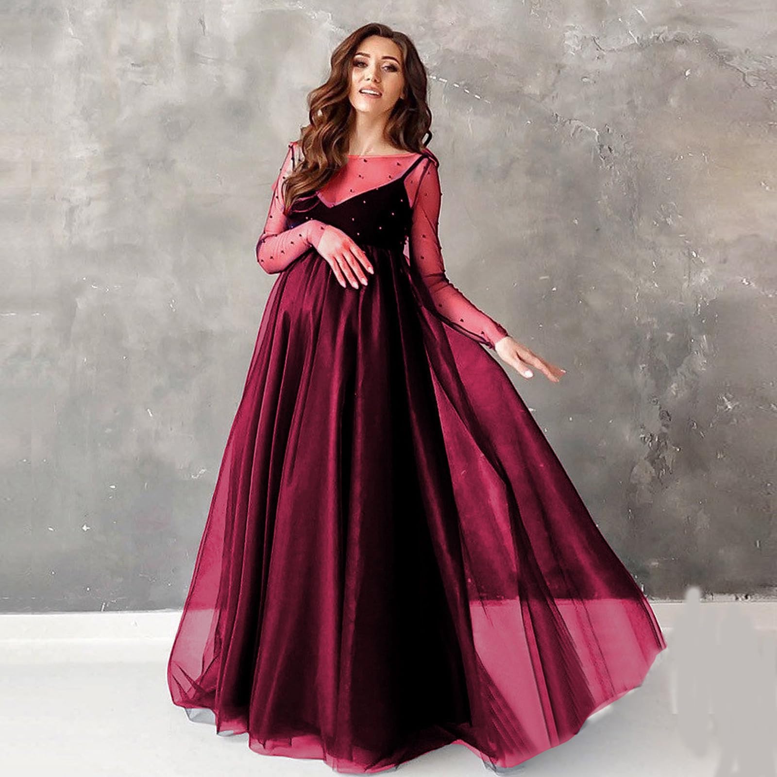 Abito premaman alla moda con inserto in rete in acrilico, vestibilità ampia, per servizi fotografici e feste, abito da gravidanza