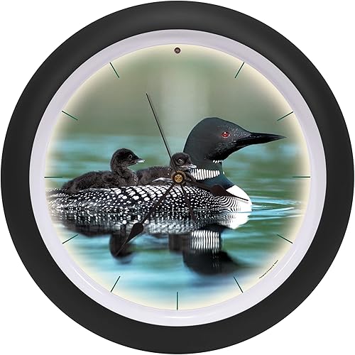 Miniatura 1 de Mark Feldstein & Associates Call of The Loon Artwork - Reloj de pared con sonido negro mate de 13 pulgadas