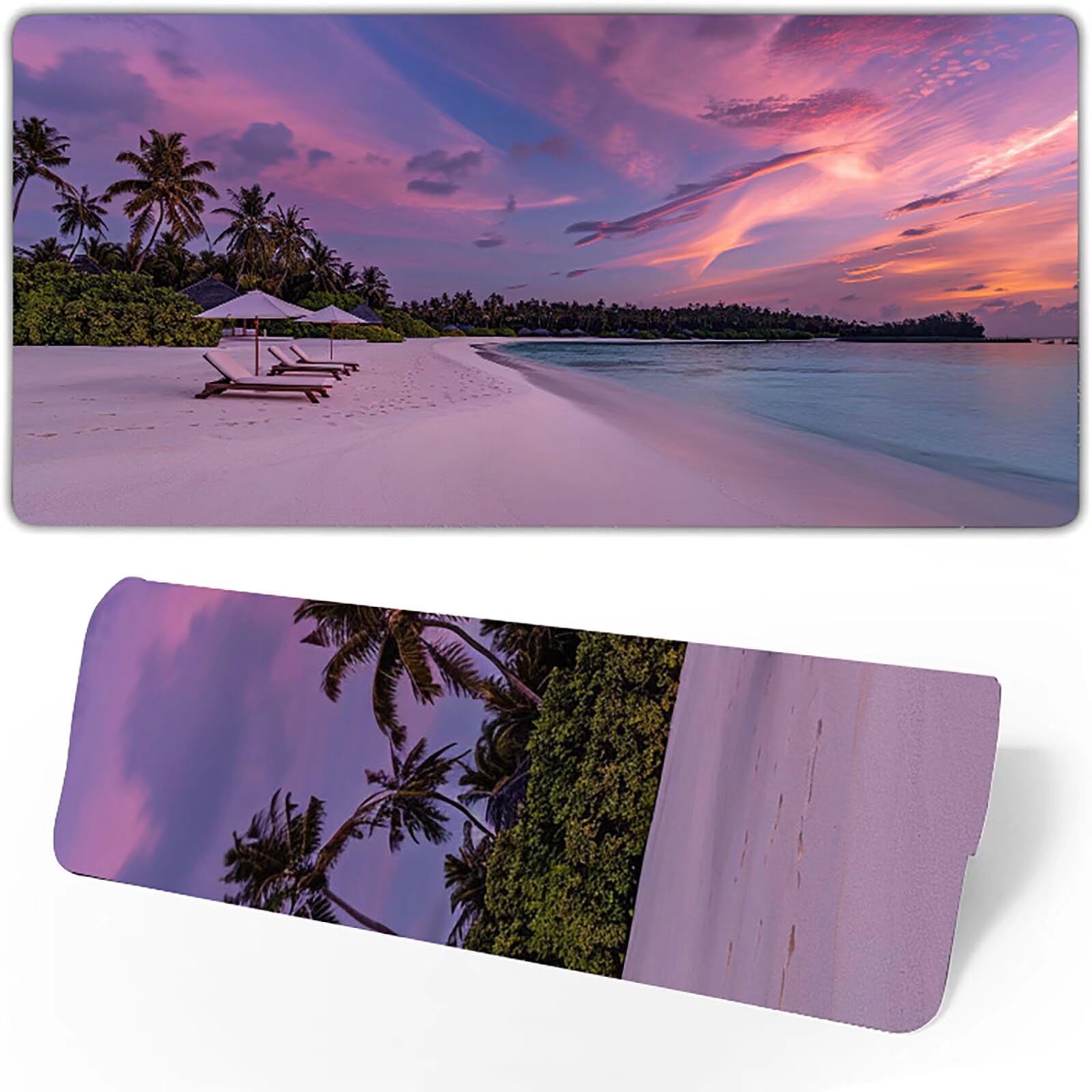 Żółta podkładka pod mysz plażowa XXL 1400 x 600 x 3 mm podkładka pod mysz do gier akcesoria biurowe, zmywalna, antypoślizgowa guma, wysoka dokładność i szybkość, pod biurko ręczne dla gracza 0-7-V