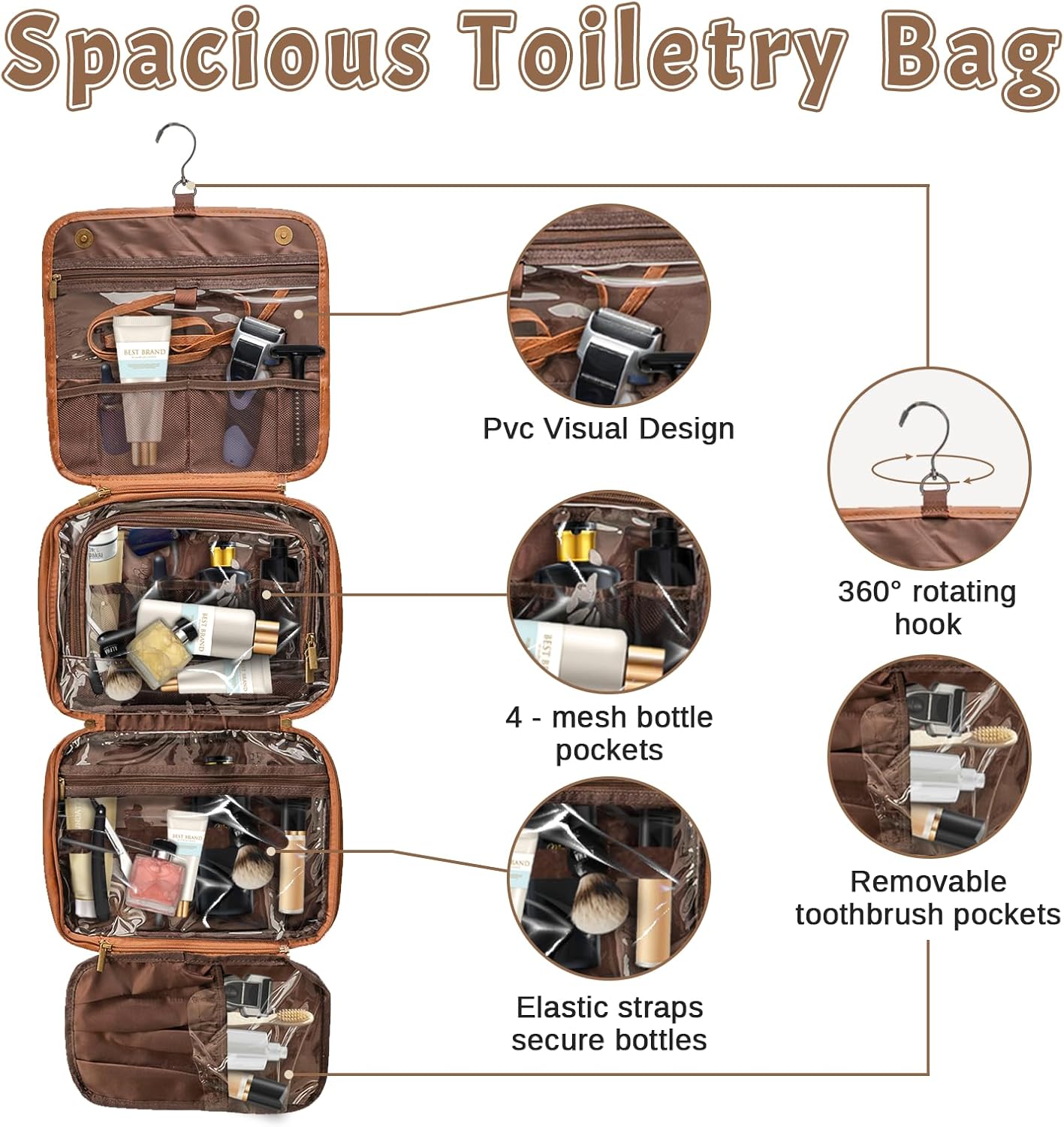 Gifts for Mens - Valentines Day Father Day, Personalized Custom Toiletry Bags for Men, Large Engraved Shaving Bags Hanging Leather Waterproof Travel Bags for Anniversary Dad Husband Grandpa Lover