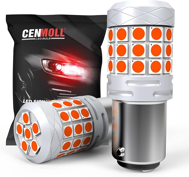 Cenmoll 1157 380 P21/5W BAY15D Led Bulb Red, Super Bright 40W 2000LM 12V-24V Canbus Error Free P21/5W BAY15D Car Bulbs for Backup Reverse Parking Light Turn Signal Brake Tail Lights, Pack of 2