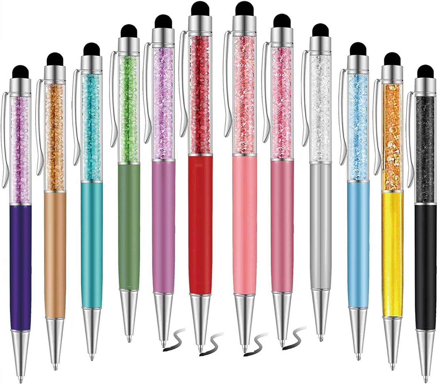 12 Pieces Crystal Pens Glitter Diamond Pens Pretty Journaling Pen Christian Ballpoint Pens Screen Touch Stylus Funny Pen Nice Cute Pens for Women Coworkers Nurse Gift Office School Supplies, Black Ink