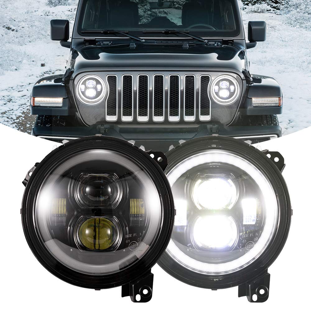 Buy BUNKER INDUST Wrangler JL 9” Inch LED Headlights with Halo DRL,Pair